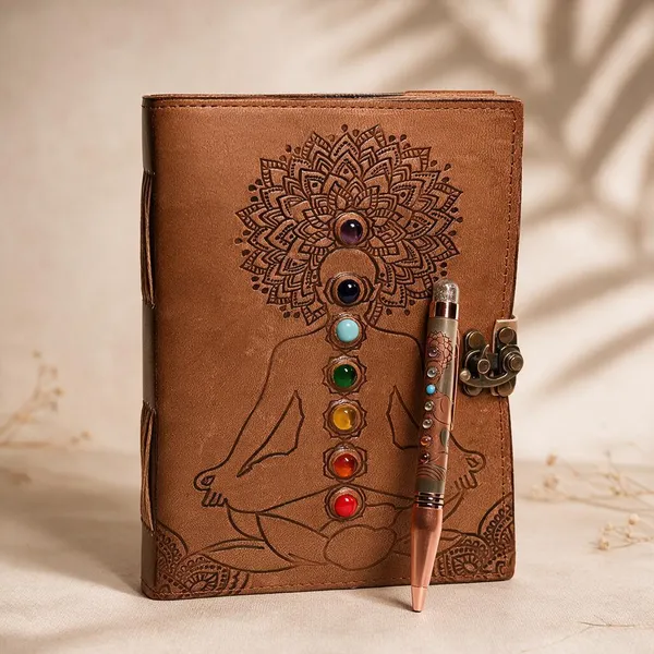 Seven_Chakra_Leather_Hardbound_Journal_With_Metal_Lock_And_Pen