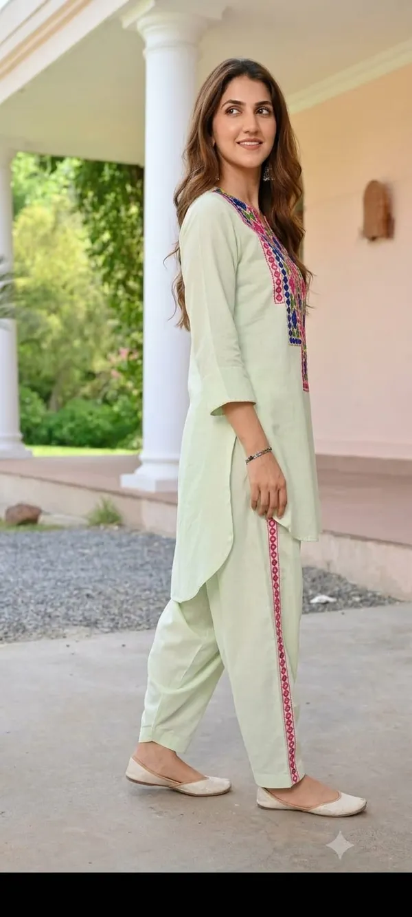 Green_Cotton_Rayon_Embroidered_Straight_Kurta_Set_For_Women