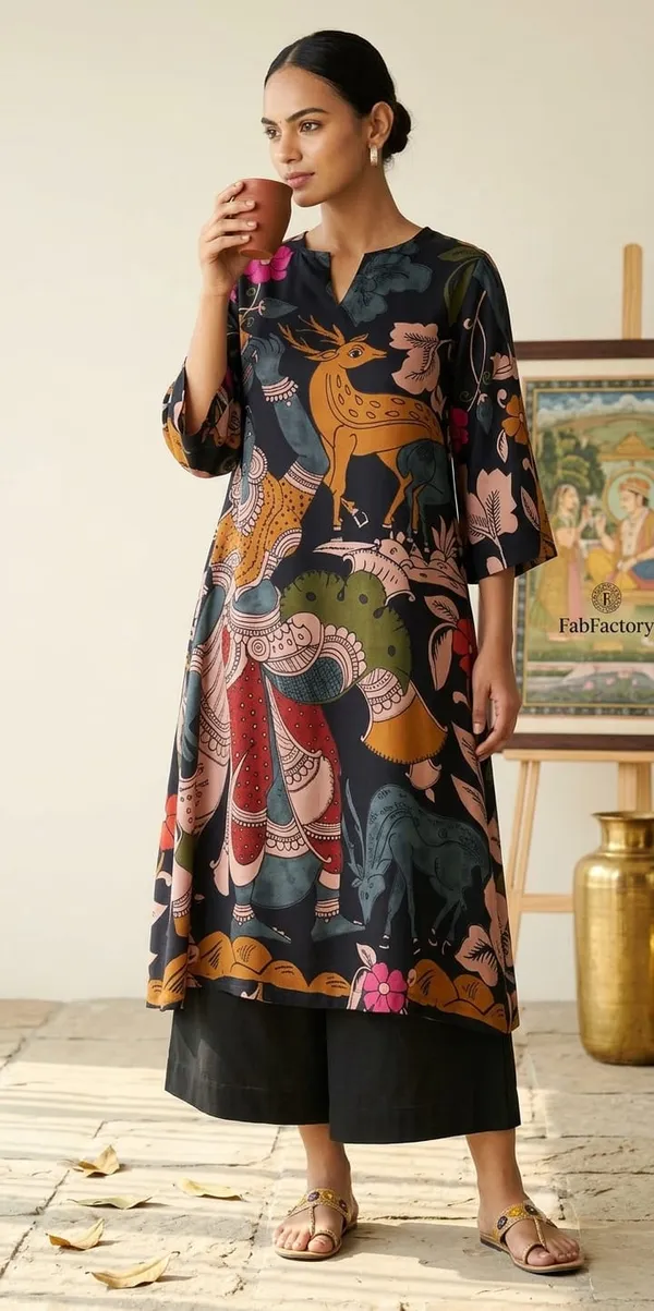Black_Rayon_Kalamkari_Print_A-Line_Kurta_Set_For_Women