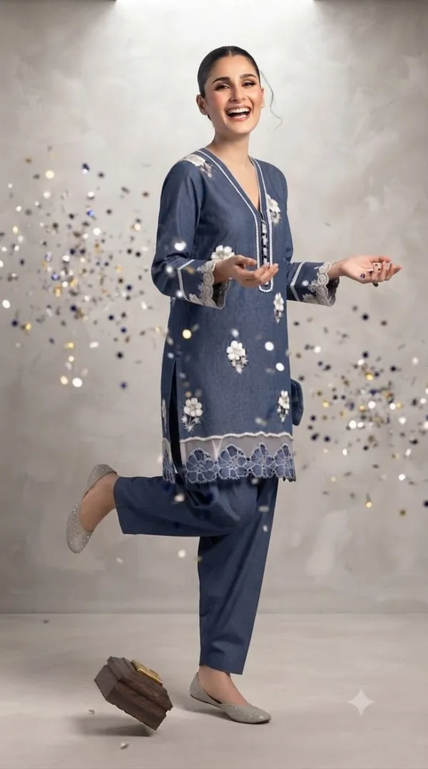 Blue_Denim_Floral_Embroidered_Straight_Kurta_Set_For_Women