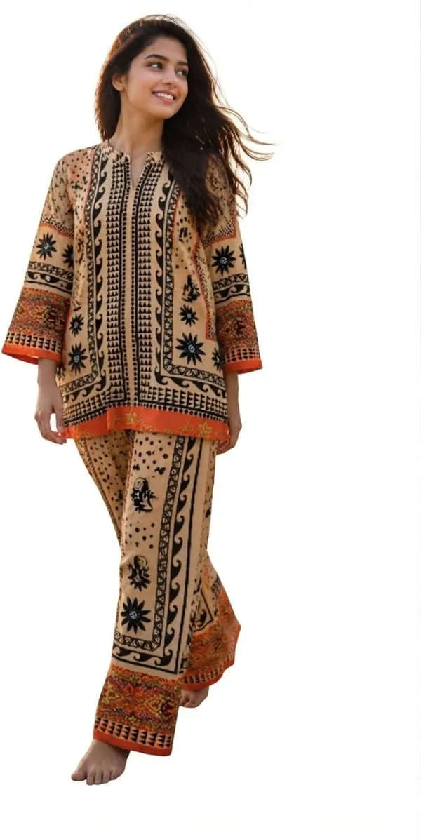 Peach_Rayon_Printed_Relaxed_Fit_Kurta_Palazzo_Set_For_Women