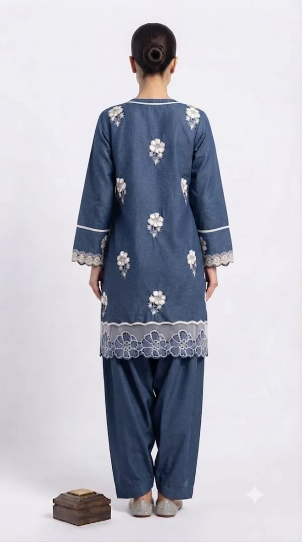 Blue_Denim_Floral_Embroidered_Straight_Kurta_Set_For_Women
