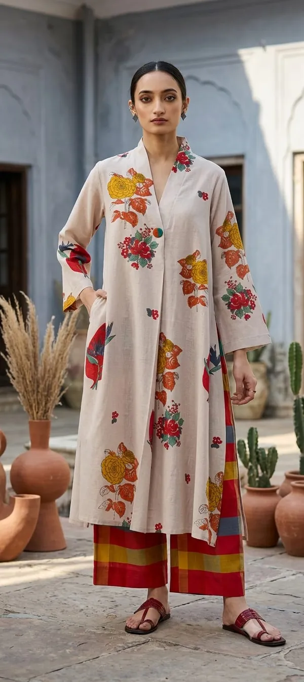 Beige_Cotton_Silk_Floral_Print_Straight_Kurta_Set_For_Women