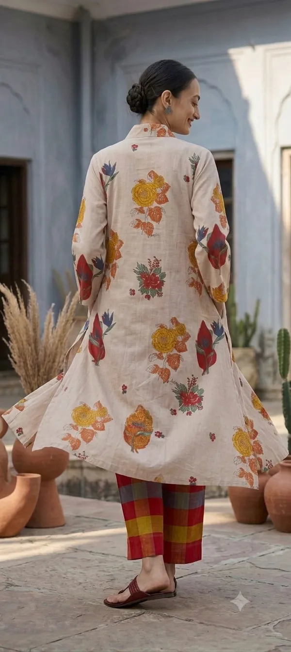 Beige_Cotton_Silk_Floral_Print_Straight_Kurta_Set_For_Women