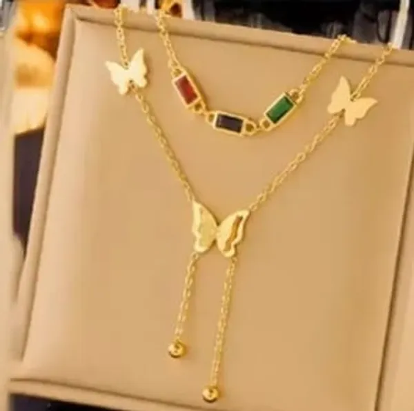 Gold_Tone_Alloy_Butterfly_Layered_Necklace_For_Women