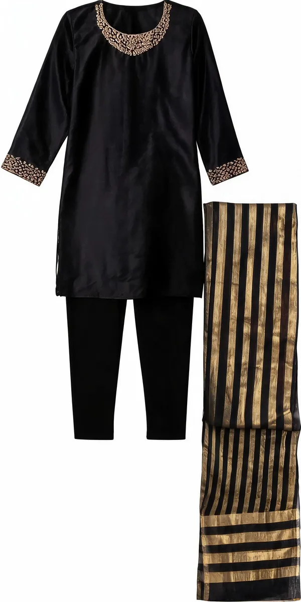 Black_Silk_Straight_Kurta_Set_For_Women