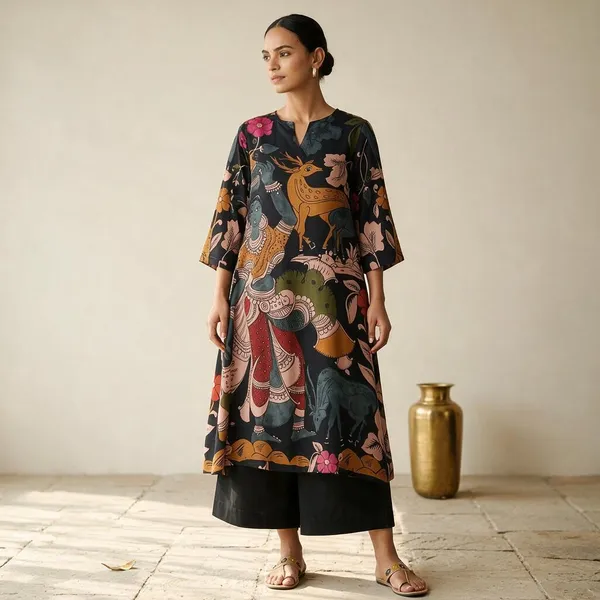 Black_Rayon_Kalamkari_Print_A-Line_Kurta_Set_For_Women