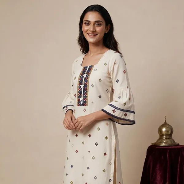 Cream_Cotton_Mirror_Work_Straight_Kurta_For_Women