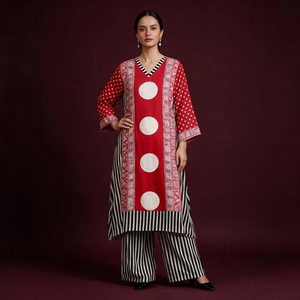 Red_Cotton_Blend_Printed_Straight_Kurta_Set_For_Women