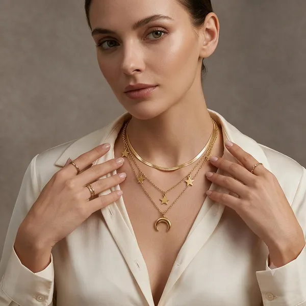 Gold_Tone_Alloy_Layered_Moon_And_Star_Pendant_Necklace_For_Women