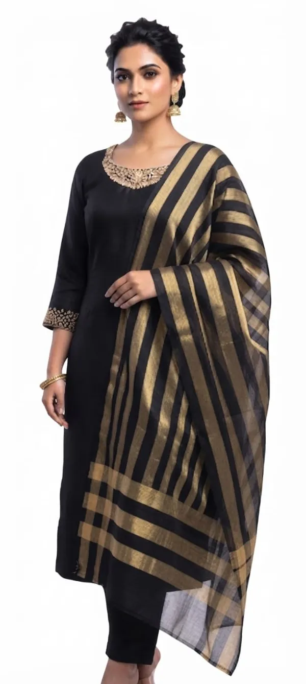 Black_Silk_Straight_Kurta_Set_For_Women