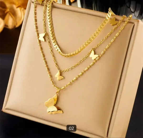 Gold_Alloy_Layered_Butterfly_Charm_Necklace_For_Women