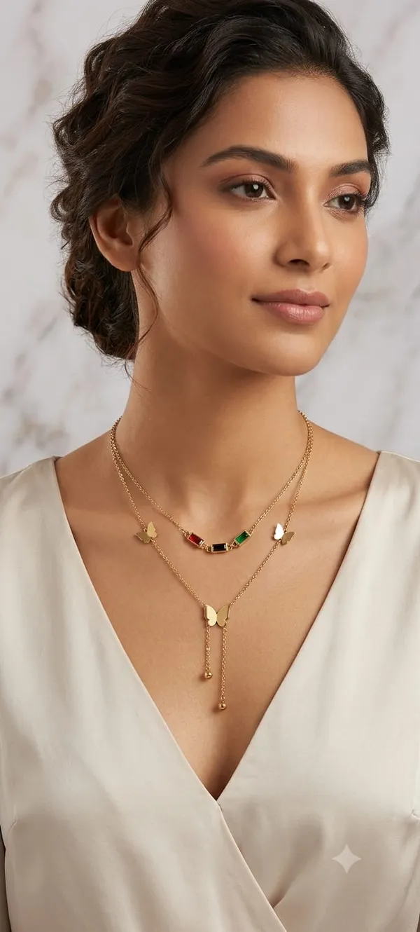 Gold_Tone_Alloy_Butterfly_Layered_Necklace_For_Women