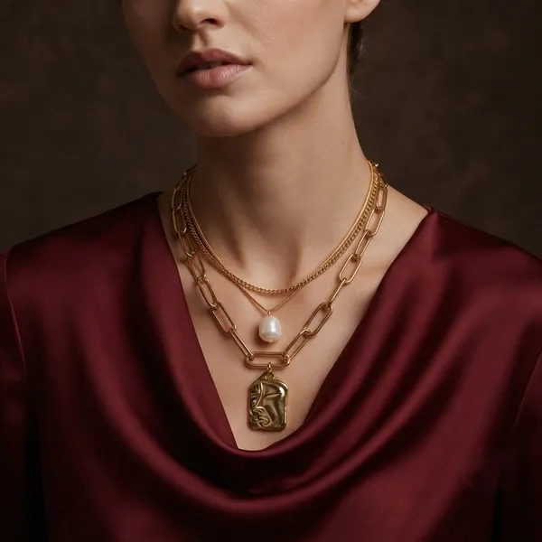 Gold_Tone_Alloy_Layered_Pearl_Drop_Face_Pendant_Necklace_For_Women