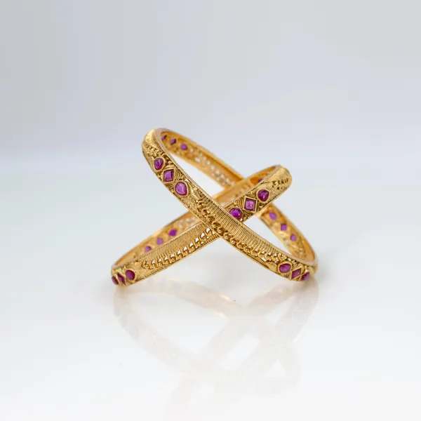 Classic_Gold_Plated_Temple_Bangle_V_1242_Red_Pack_Of_2