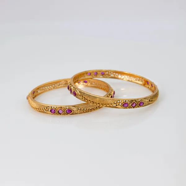 Classic_Gold_Plated_Temple_Bangle_V_1242_Red_Pack_Of_2