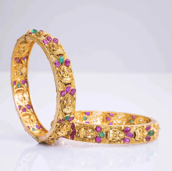 Elegant_Gold_Plated_Temple_Bangle_K_989_Green