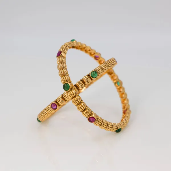 Gold_Plated_Textured_Bangle_V_1245_Green_Pack_Of_2