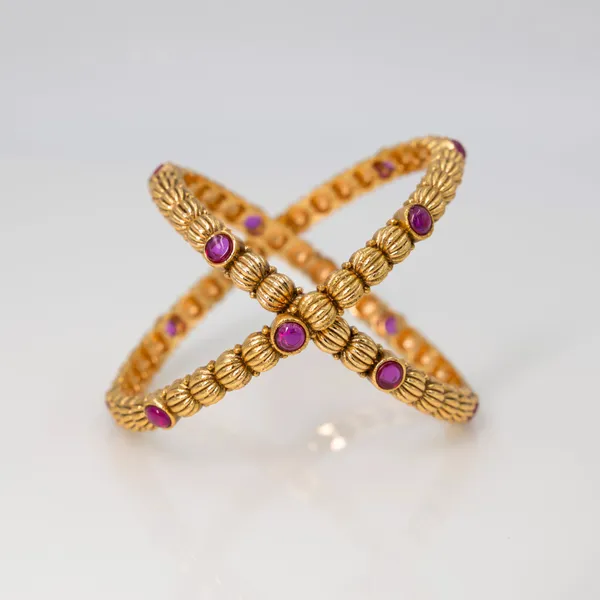 Gold_Plated_Textured_Bangle_V_1245_Red_Pack_Of_2