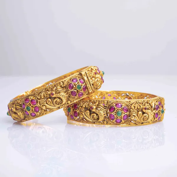 Gold_Plated_Peacock_Bangle_V_1253_Red