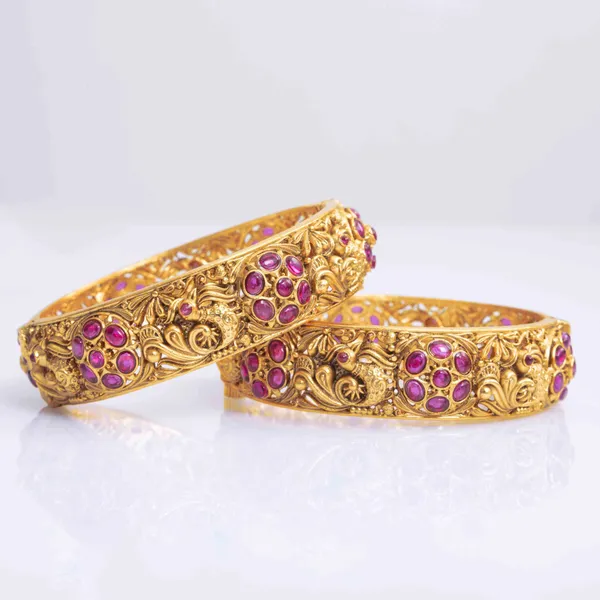 Gold_Plated_Peacock_Bangle_V_1253_Red