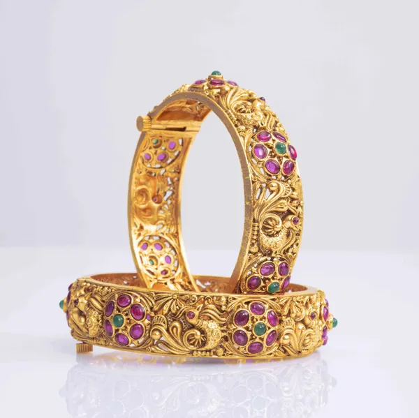 Gold_Plated_Peacock_Bangle_V_1253_Green