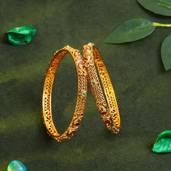 Regal_Peacock_Gold_Plated_Antique_Bangle_V_864_Green_Pack_Of_2