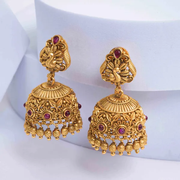 Gold_Plated_Peacock_Style_Jhumka_R_1129_Red