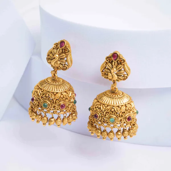 Gold_Plated_Peacock_Style_Jhumka_R_1129_Green