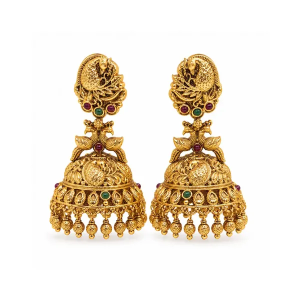 Antique_Peacock_Gold_Plated_Jhumka_R_1165_Red