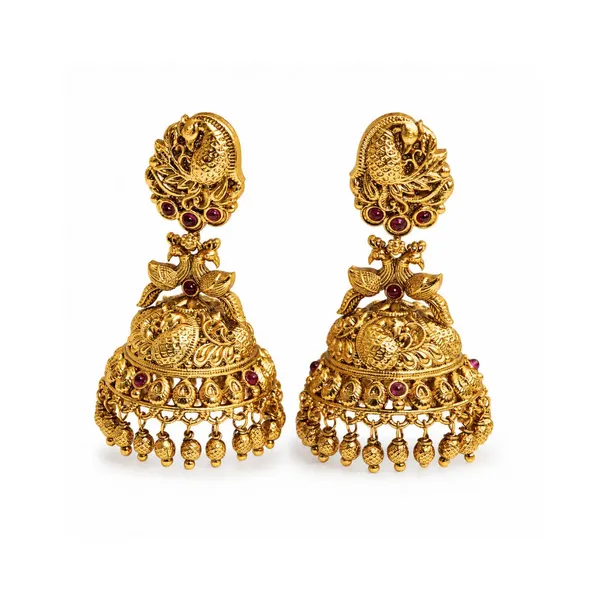 Antique_Peacock_Gold_Plated_Jhumka_R_1165_Red