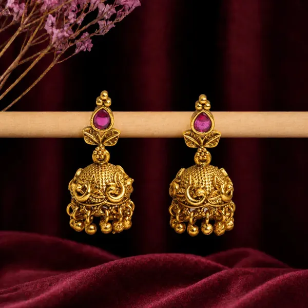 Temple_Grace_Small_Jhumka_V_110_Red