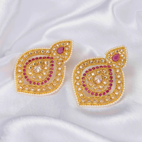 Antique_Leaf_Petal_Gold_Plated_Jhumka_C_494_Red