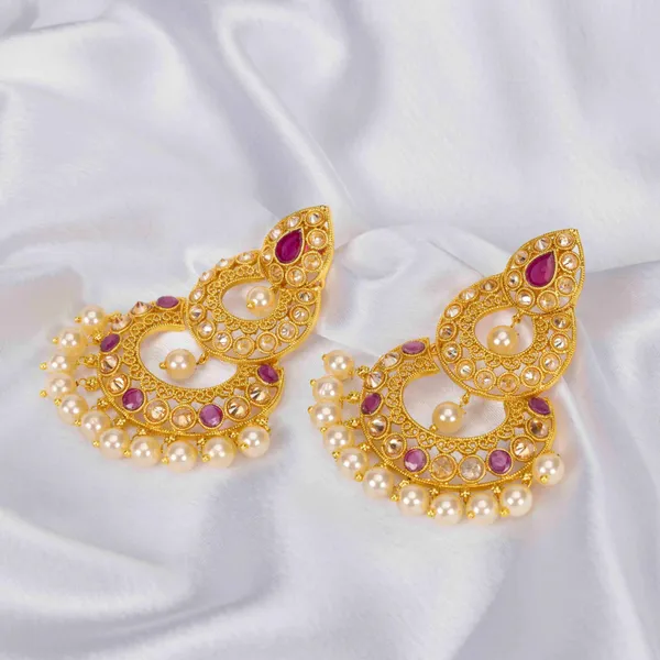 Antique_Gold_Plated_Jhumka_With_White_Pearl_B_163_Red