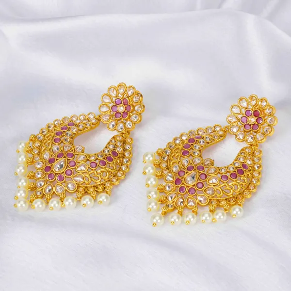 Antique_Flower_Gold_Plated_Jhumka_C_207_Red