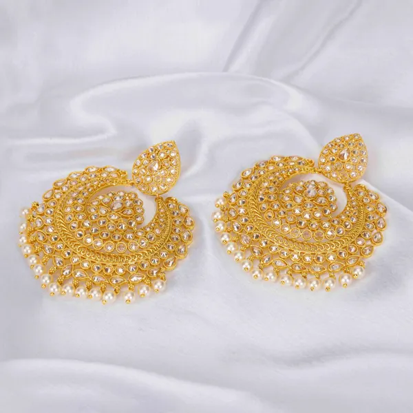 Antique_Gold_Plated_Jhumka_With_White_Stone_C_393_White