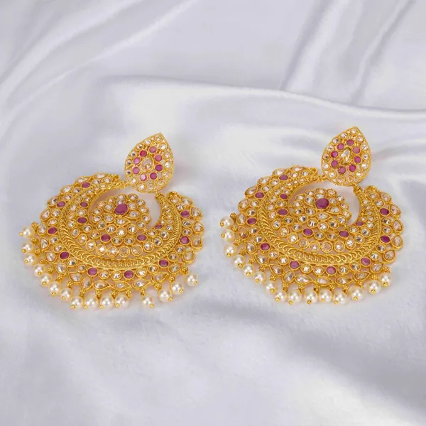 Antique_Gold_Plated_Jhumka_With_White_Stone_C_393_Red