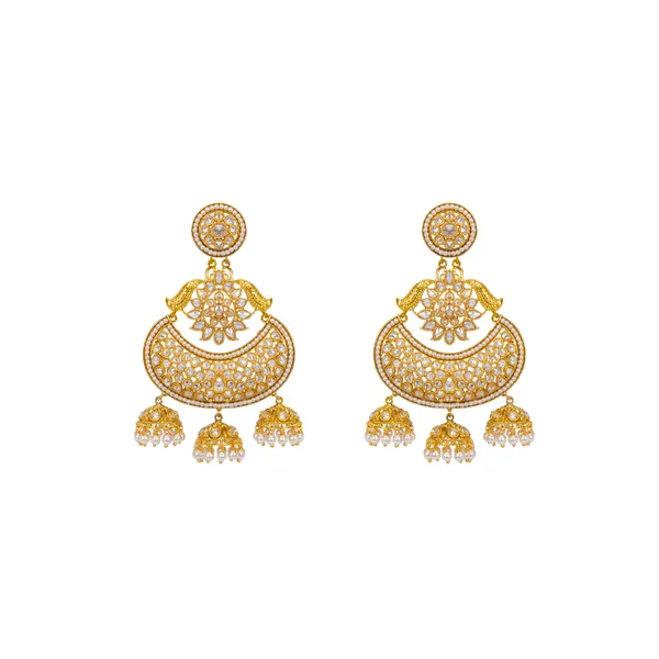 Antique_Gold_Plated_With_White_Stones_Jhumka_C_379_White