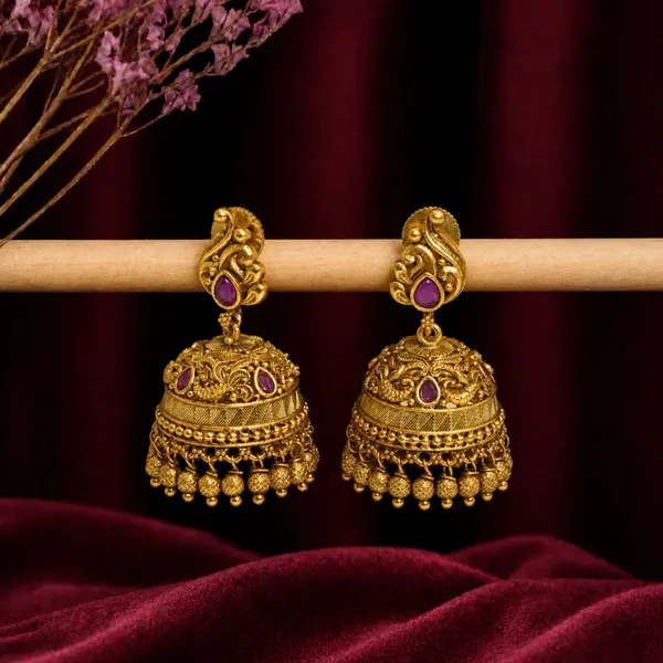Heritage_Temple_Gold_Plated_Bridal_Jhumka_R_1301_Green