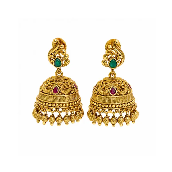 Heritage_Temple_Gold_Plated_Bridal_Jhumka_R_1301_Green