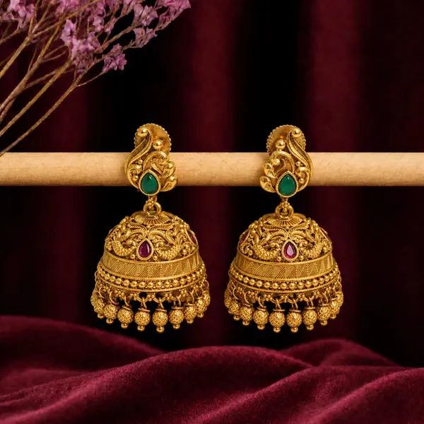 Heritage_Temple_Gold_Plated_Bridal_Jhumka_R_1301_Green