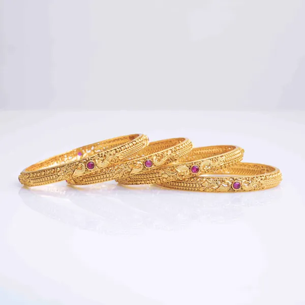 Peacock_Gold_Plated_Temple_Bangle_V_1246_Red_Pack_Of_2