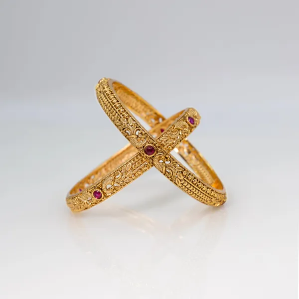Peacock_Gold_Plated_Temple_Bangle_V_1246_Red_Pack_Of_2