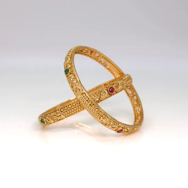 Peacock_Gold_Plated_Temple_Bangle_V_1246_Green_Pack_Of_2
