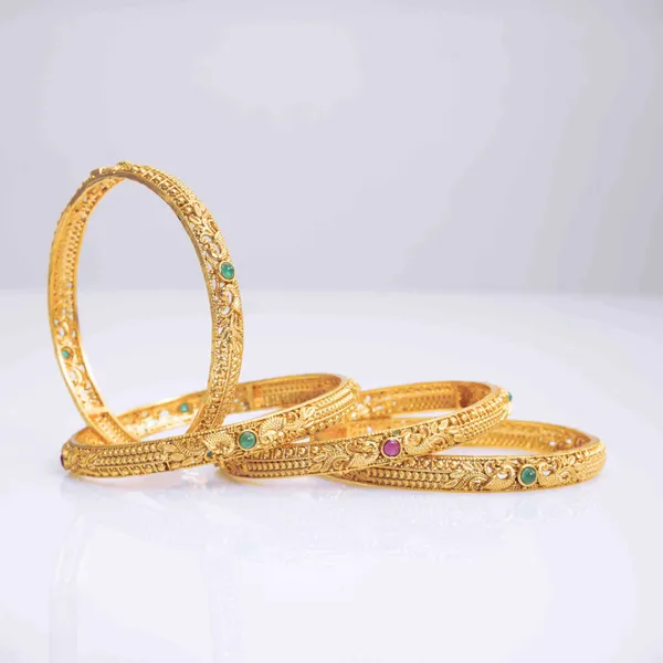 Peacock_Gold_Plated_Temple_Bangle_V_1246_Green_Pack_Of_2