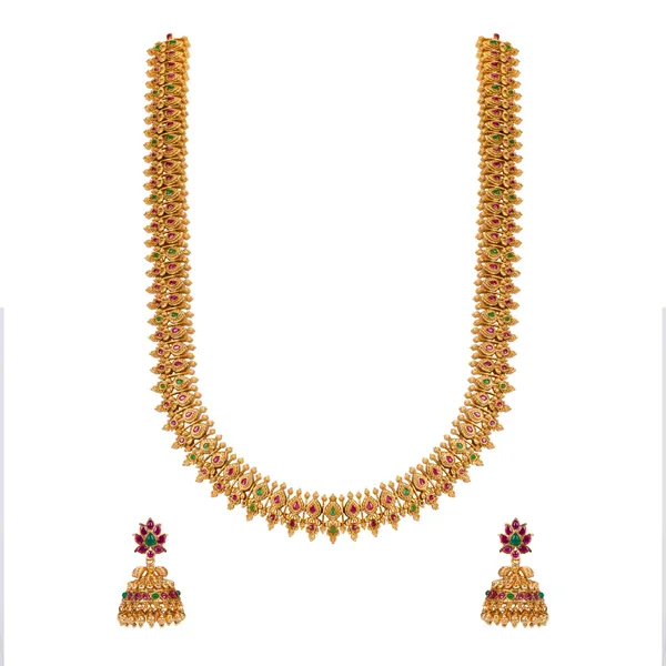 Antique_Gold_Plated_Long_Necklace_Set_K_1391_Green