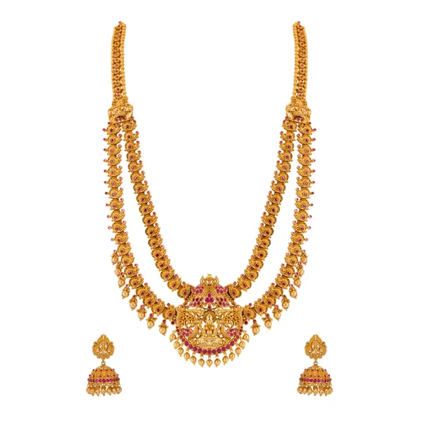 Antique_Two_Layered_Necklace_Set_K_636_Red