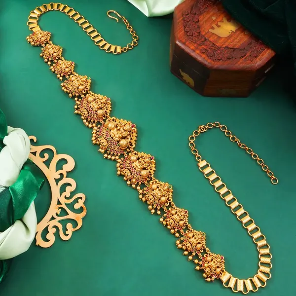 Gold_Plated_Antique_Temple_Style_Waist_Belt_V_1919_Green