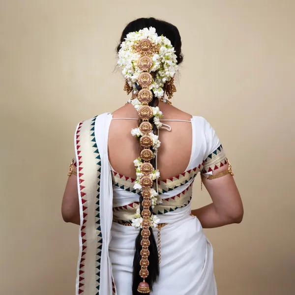 Stunning_Gold_Plated_Lakshmi_Hair_Choti_With_Antique_Finish_K_97_Red