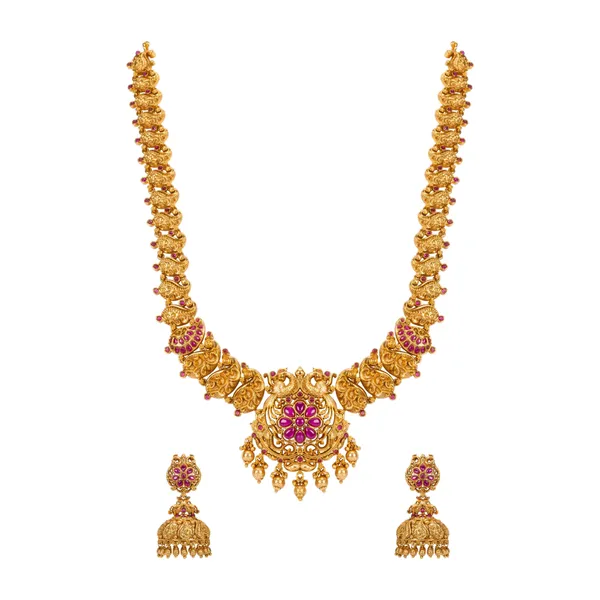 Majestic_Temple_Inspired_Long_Necklace_Set_V_758u_Red